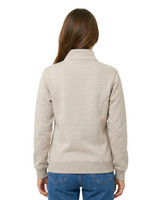 A light beige women's half zip fleece jumper, featuring a collar and fitted silhouette, viewed from the back.