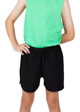 Kids' FLEX shorts in black, featuring a comfortable elastic waistband and 4-way stretch design.