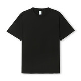 A plain black unisex T-shirt with short sleeves and a round neckline, featuring a small logo.