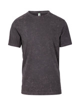A stone wash unisex t-shirt in dark grey with a classic crew neck and short sleeves. It features a logo label.