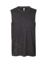 A men's stone wash tank in a dark muted grey colour, featuring a sleeveless design and a logo tag.