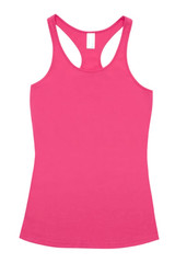 A pink kids' T-back singlet featuring a classic racerback design and a plain fabric texture. It has a brand logo.
