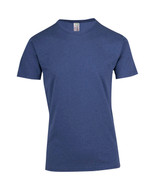 A navy blue men's heavy marl T-shirt with a round neck and short sleeves, featuring a logo on the label.