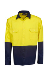 Hi Vis 190 GSM Cotton Drill Work Shirt, Long Sleeve