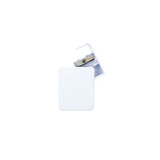 A rectangular pencil sharpener in white, featuring a metal blade and a removable top.