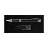 A pen and a minimalist flashlight are featured in the Bellman Gift Set, presented on a textured black background.