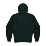 A dark green hoodie featuring a kangaroo pocket and a hood, with a plain back view.