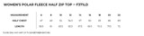 A size chart for the 320gsm Women's Polar Fleece Half Zip Top, displaying various measurements for different sizes.