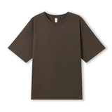 A brown unisex oversize easyfit tee with a relaxed fit and short sleeves, featuring a small logo.