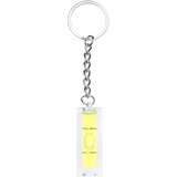 A yellow leveller key chain with a clear casing and a metal keyring for attachment.