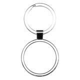A silver metal keyring featuring a circular ring and a split keyring design.
