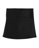 A black skort with a fitted design and a smooth finish, featuring a logo on the waistband.