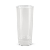 A clear shot glass with a simple, modern design, featuring a smooth finish and a sturdy base.