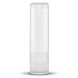 A lip balm tube in a clear, cylindrical design.