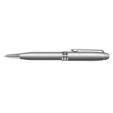 A metal pen with a sleek silver design and a polished chrome tip and clip, labeled as the Supreme Pen.
