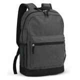 A grey Traverse Backpack featuring a main compartment, a front zip pocket, and mesh side pockets.