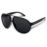 Aviator sunglasses with a sleek black frame and dark tinted lenses.