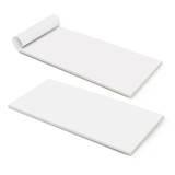 A vertical notepad with a white cover and 50 blank leaves, featuring a rolled edge and a plain design.