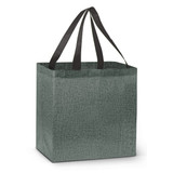 A green heather tote bag with black handles, featuring a simple, unadorned design.
