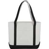 A premium heavy weight cotton boat tote in cream and black, featuring sturdy handles and a simple design.