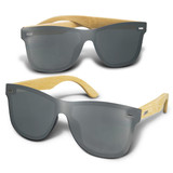 Ryder Mirror Lens Sunglasses featuring a grey lens and bamboo arms, with a logo on the frame.