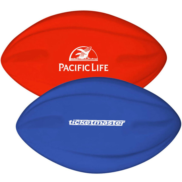 A red and blue 200mm Spyro football with logos on each side.