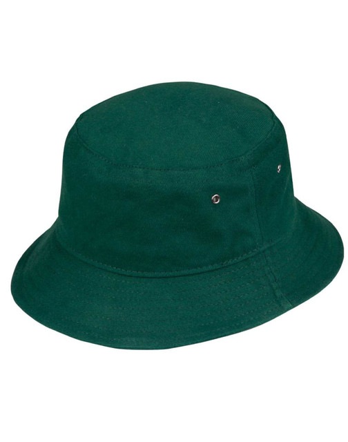 A black soft washed bucket hat with a wide brim and a subtle logo detail.