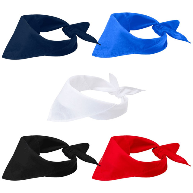A selection of Heracles bandanas in navy, blue, white, black, and red, featuring a tied design and varied colours.