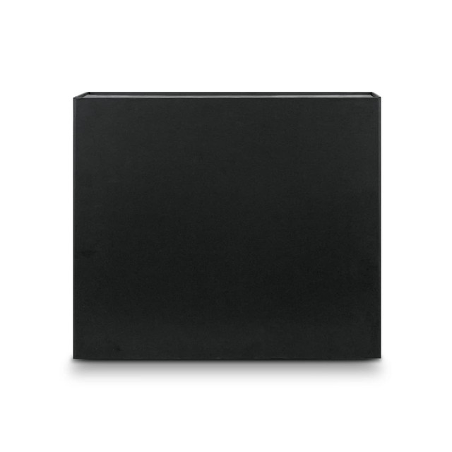 A large black magnetic lid gift box with a sleek, minimalist design and a branding logo.