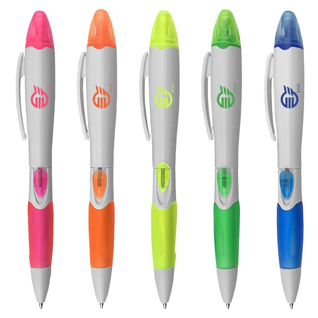 A set of five Cato Pen Highlighters in orange, pink, green, blue, and yellow, featuring a logo on each pen.