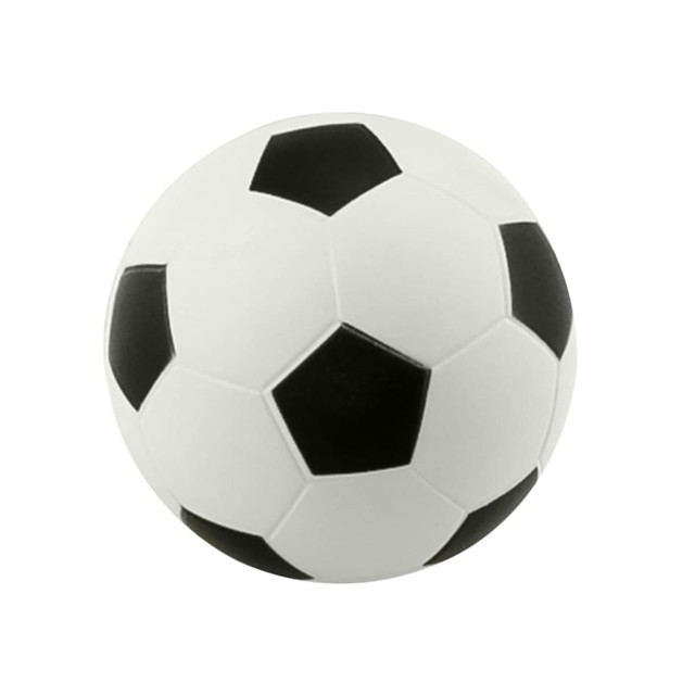 A large stress soccer ball in classic black and white, featuring a textured surface and hexagonal panel design.