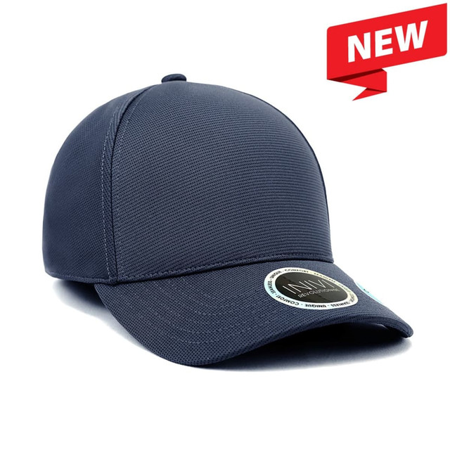A navy Bamboo Cap with a textured design and a circular logo on the front.