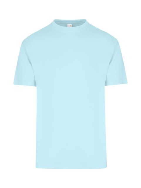 A light blue unisex regular T-shirt featuring short sleeves and a simple design. It has a logo on the label.