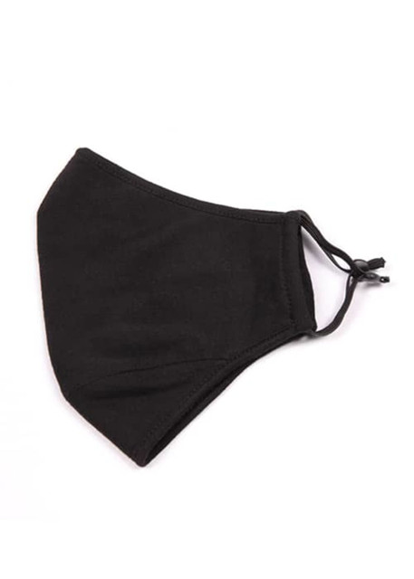 A black face mask made from 100% cotton, featuring adjustable toggles for a customised fit.