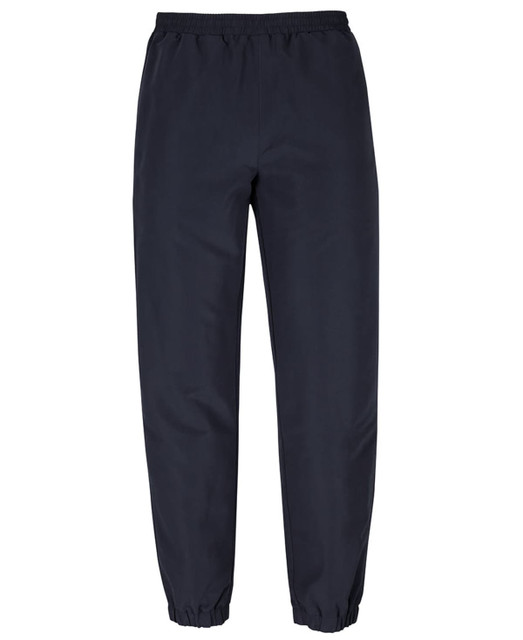 Track pants in navy blue with an elasticised waistband and cuffs. Features a logo on the leg.