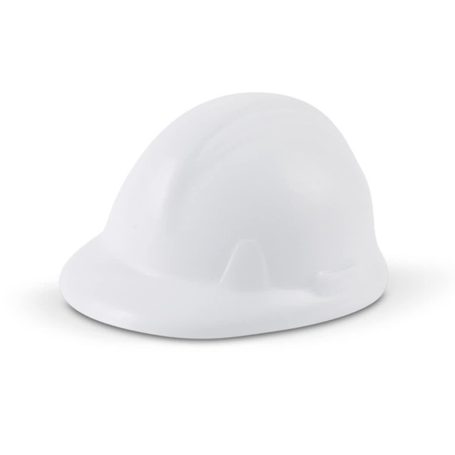 A stress-relief toy designed as a white hard hat, suitable for fun and games.