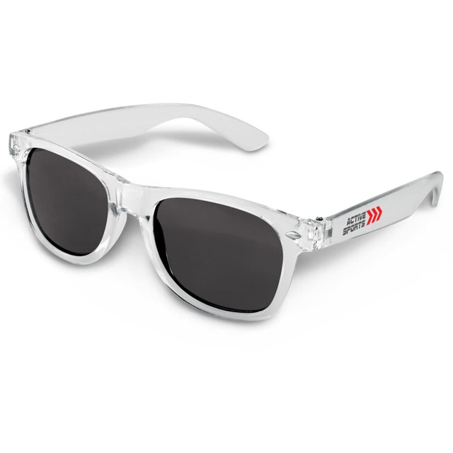 Malibu Premium Sunglasses featuring a translucent frame and dark lenses, designed for leisure and outdoor use.