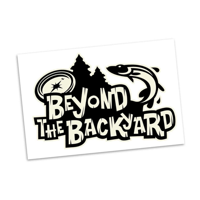 A temporary glow-in-the-dark tattoo featuring a fishing theme with trees and a fish design in black and white.