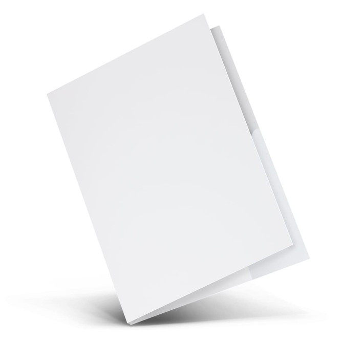 A white A4 presentation folder with a spine and an interior pocket, featuring a logo on the front.