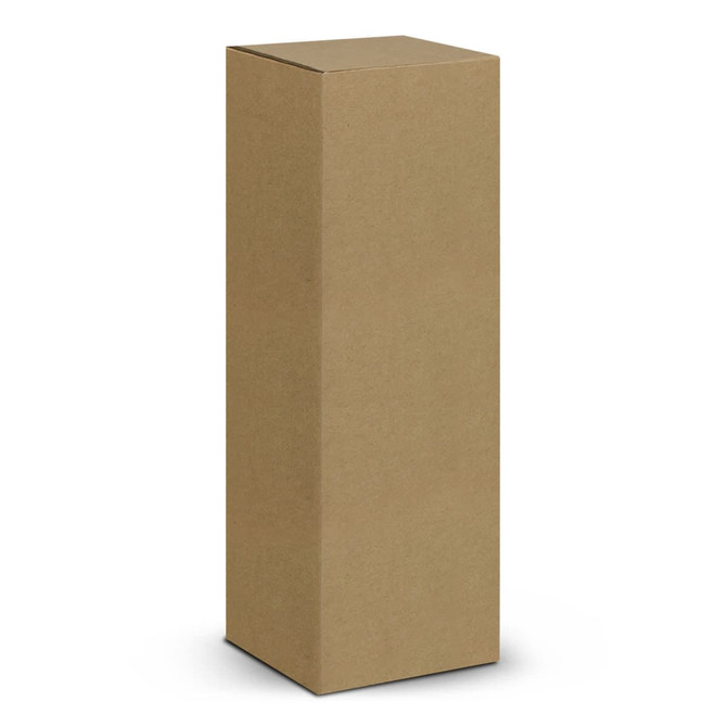 A tall, plain brown cardboard box with a rectangular shape and a closed lid. It has no logos or branding.