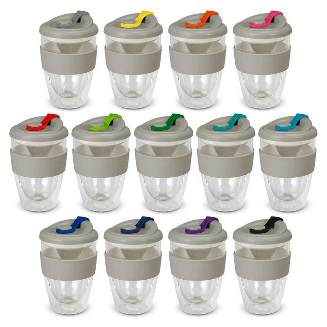 A drink bottle set featuring multiple Valencia Cups (350ml) in various colours with grey lids and grips.