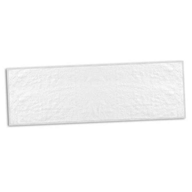 A white full-colour sports towel featuring a textured surface, suitable for gym use, with a logo in one corner.