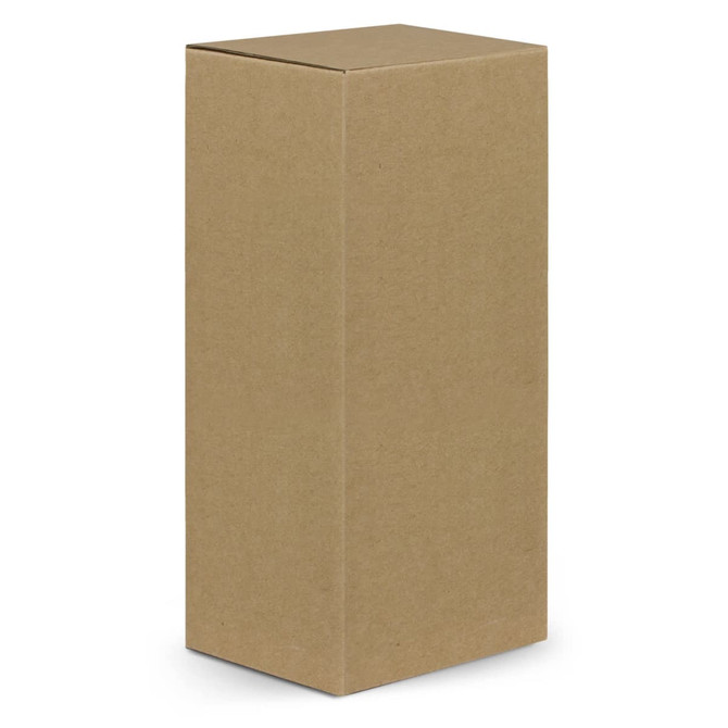 A plain brown cardboard box with a rectangular shape and a flat top.