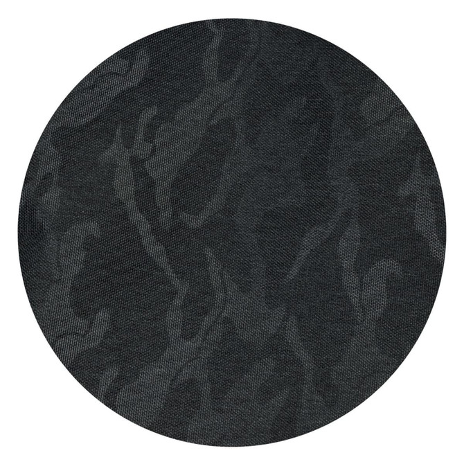 A textured fabric featuring an urban camouflage pattern in various shades of dark grey and black.