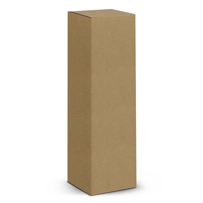 A brown cardboard box with a simple, tall design and a flat top. It features no branding or text.