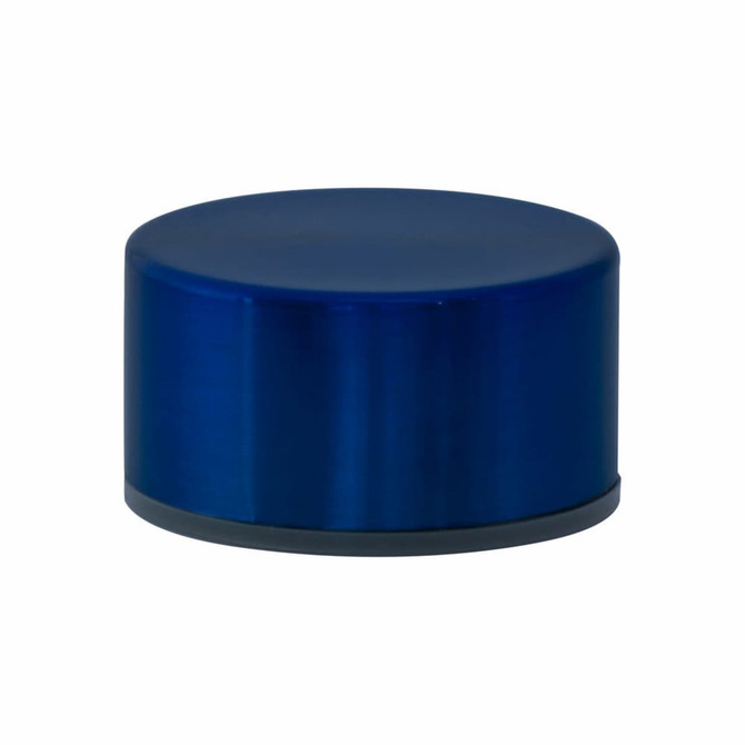 A blue drink bottle cap with a smooth finish and a black base. It features a simple, rounded design.