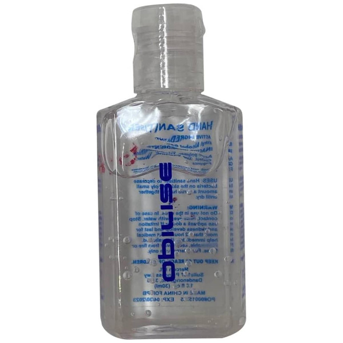 A clear 60ml bottle of hand sanitiser gel with 75% ethyl alcohol, featuring a branded label.