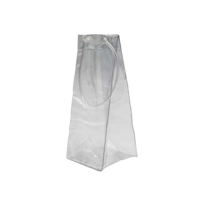 A clear medium cooler bag with a structured design and shoulder straps. It has a simple, minimalistic appearance.