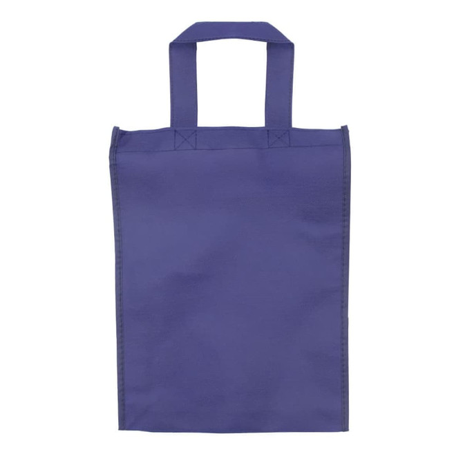 A purple tradeshow bag with two handles, featuring a simple design and no visible branding.