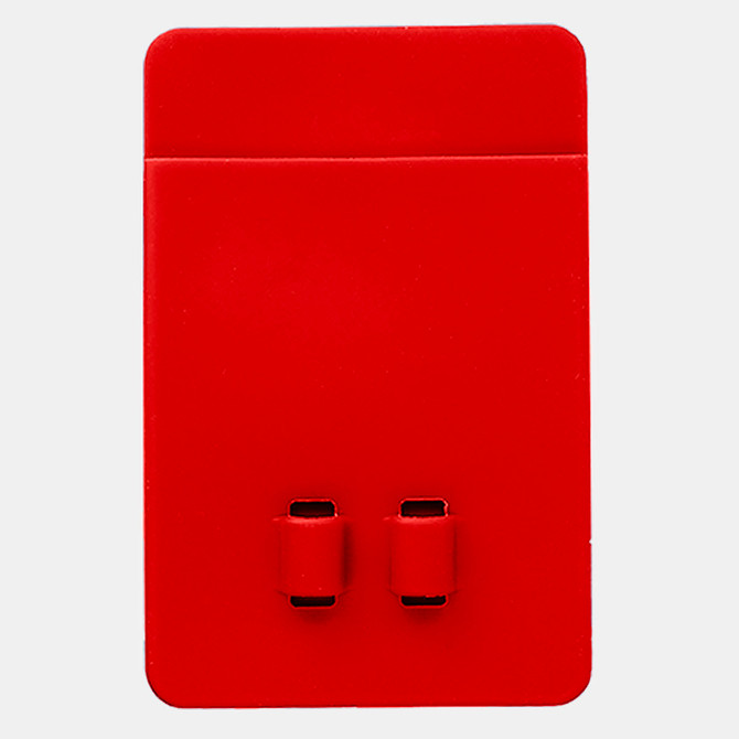 A red silicone phone wallet featuring two slots and a smooth surface. It has a simple design with no visible logos.